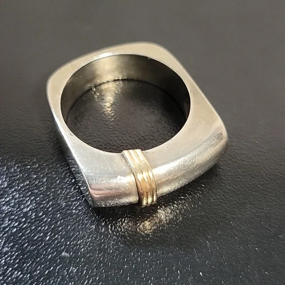 Vintage Unisex Ring Silver And 14kGold Ring - Picture 8 of 9